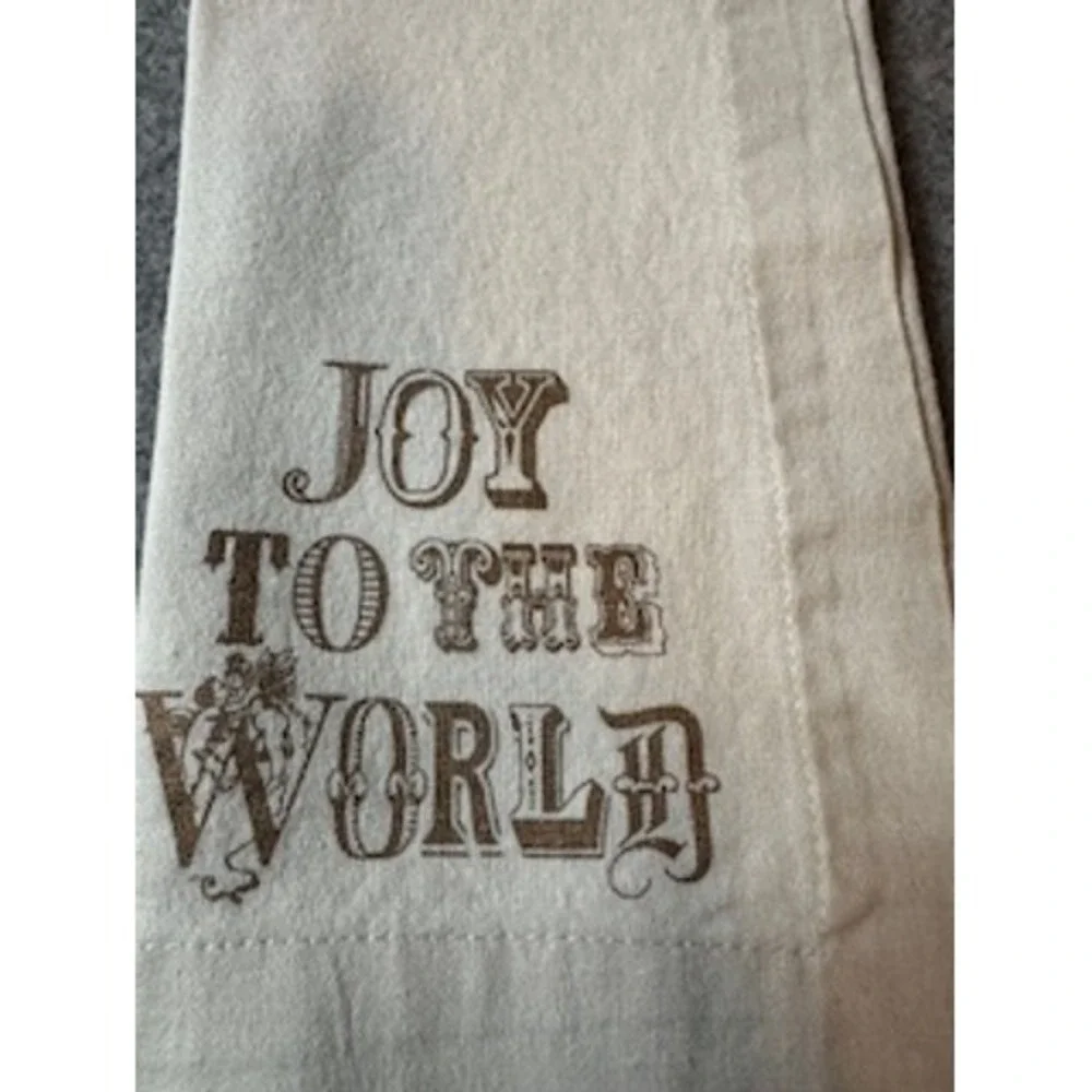 Set of 8 Joy To The World Christmas Cloth Napkins Cream Gold Holiday Table Decor